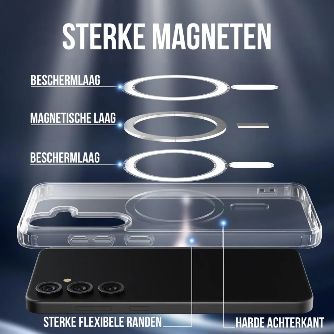 NUVEX Hoesje Galaxy S24 Magsafe - Transparant - 3x Screenprotector + 3x Cameraprotector