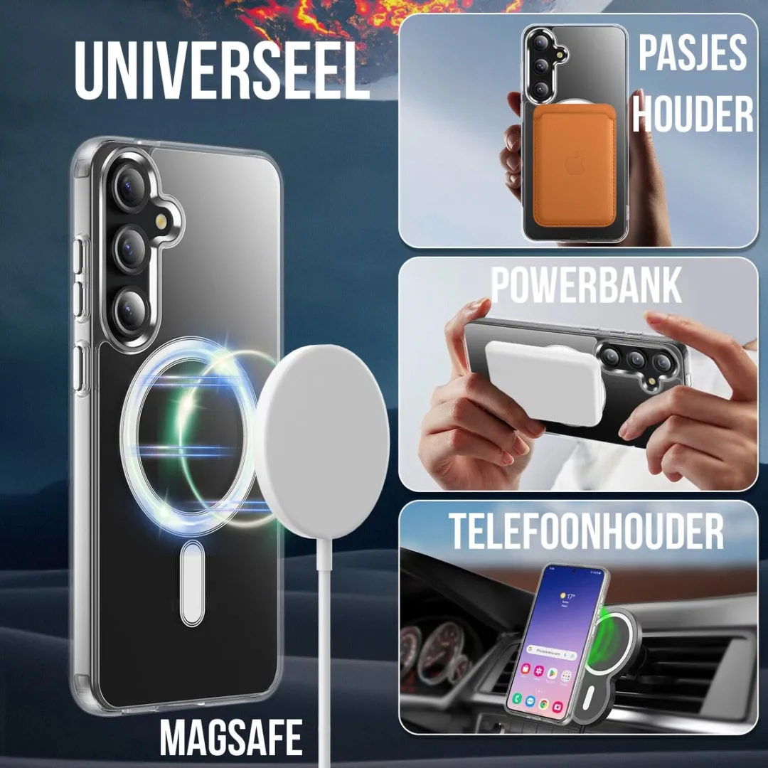 NUVEX Hoesje Galaxy S24 Magsafe - Transparant - 3x Screenprotector + 3x Cameraprotector