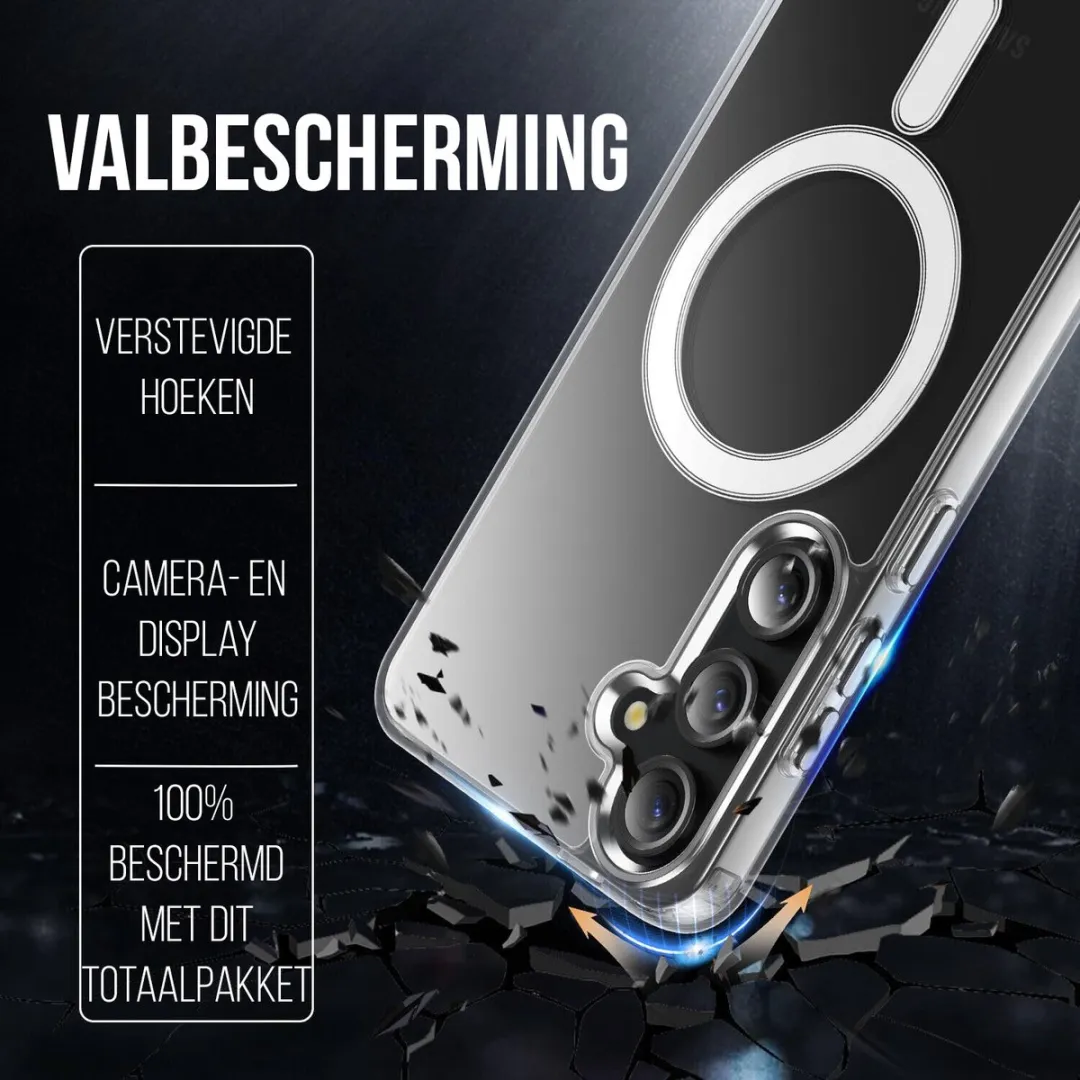 NUVEX Hoesje Galaxy S24 Magsafe - Transparant - 3x Screenprotector + 3x Cameraprotector