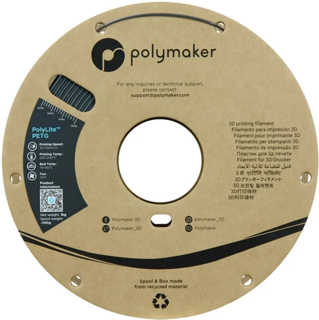 Polymaker PolyLite PETG Filament 1.75mm 1000g - Donkergrijs