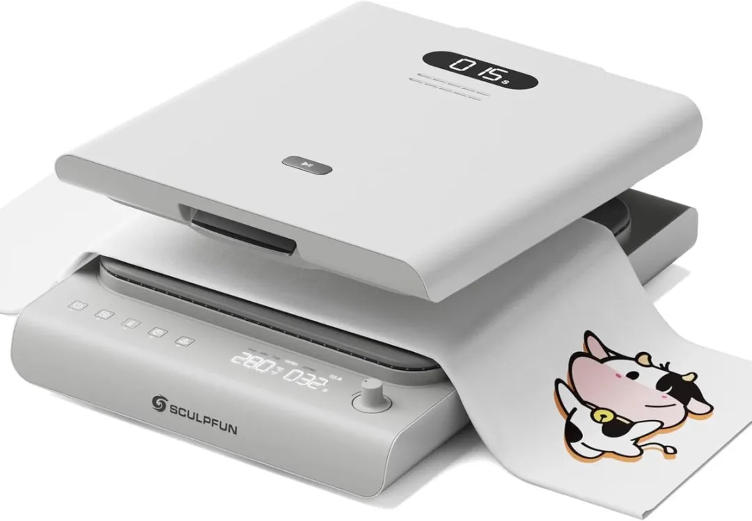 SCULPFUN H1 Automatische Warmte Persmachine - Opwaartse Druk 15" x 15" - 3-traps Instelbare Druk - Snel en Gelijkmatig Verwarmen voor T-shirts, DTF, HTV Vinyl en Warmteoverdrachtprojecten - Transferpers - Hittepers - Heat Press Machine