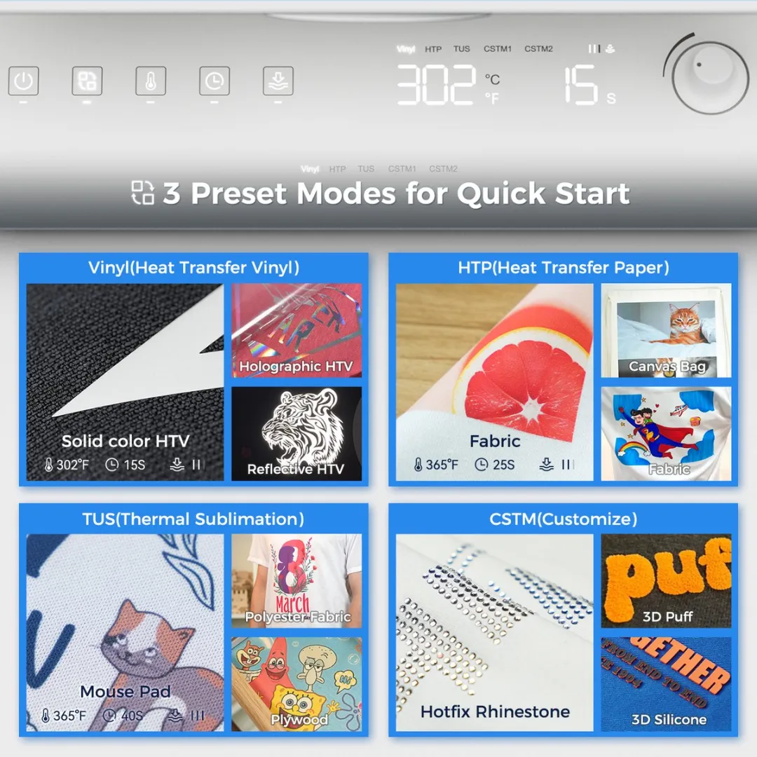 SCULPFUN H1 Automatische Warmte Persmachine - Opwaartse Druk 15" x 15" - 3-traps Instelbare Druk - Snel en Gelijkmatig Verwarmen voor T-shirts, DTF, HTV Vinyl en Warmteoverdrachtprojecten - Transferpers - Hittepers - Heat Press Machine