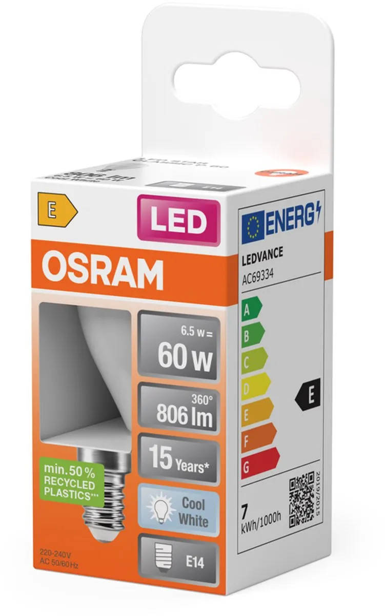 Osram LED Miniball E14 7.5W 4000K Koelwit - Mat