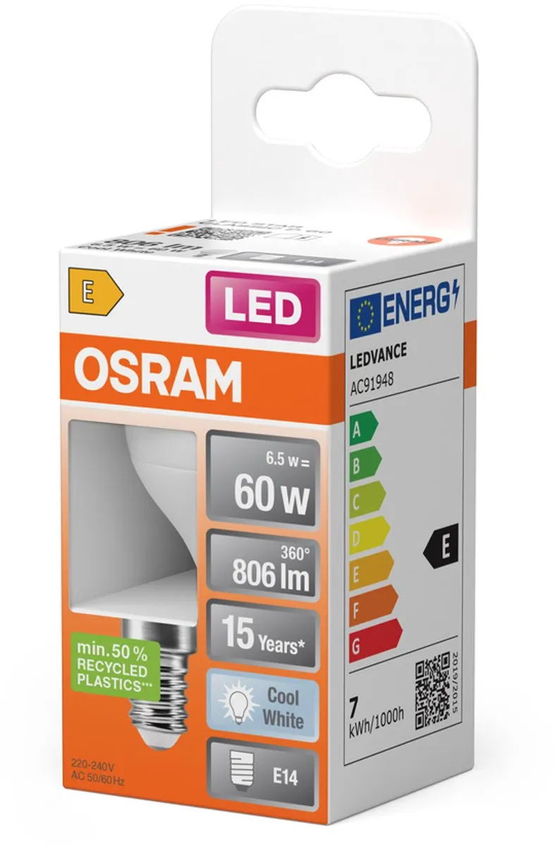 Osram LED Miniball E14 7.5W 4000K Koelwit - Mat