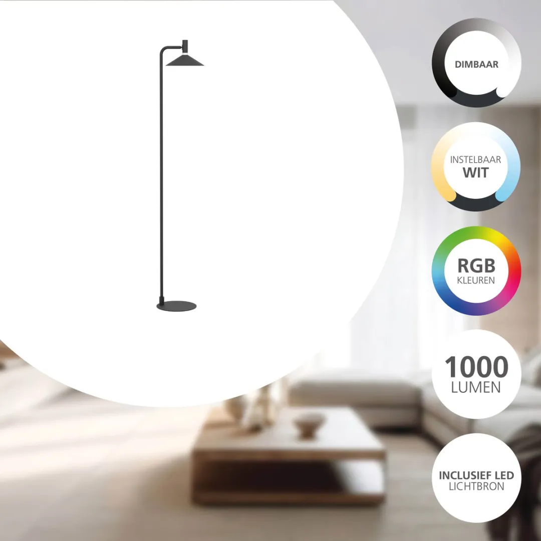 EGLO connect.z Conomavilla-Z Smart Vloerlamp - 151cm - Zwart/Wit
