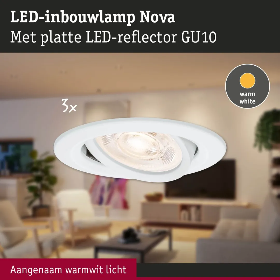 Paulmann Nova GU10 Flat LED-inbouwlamp 3x4,9W 550lm 2700K - Wit mat