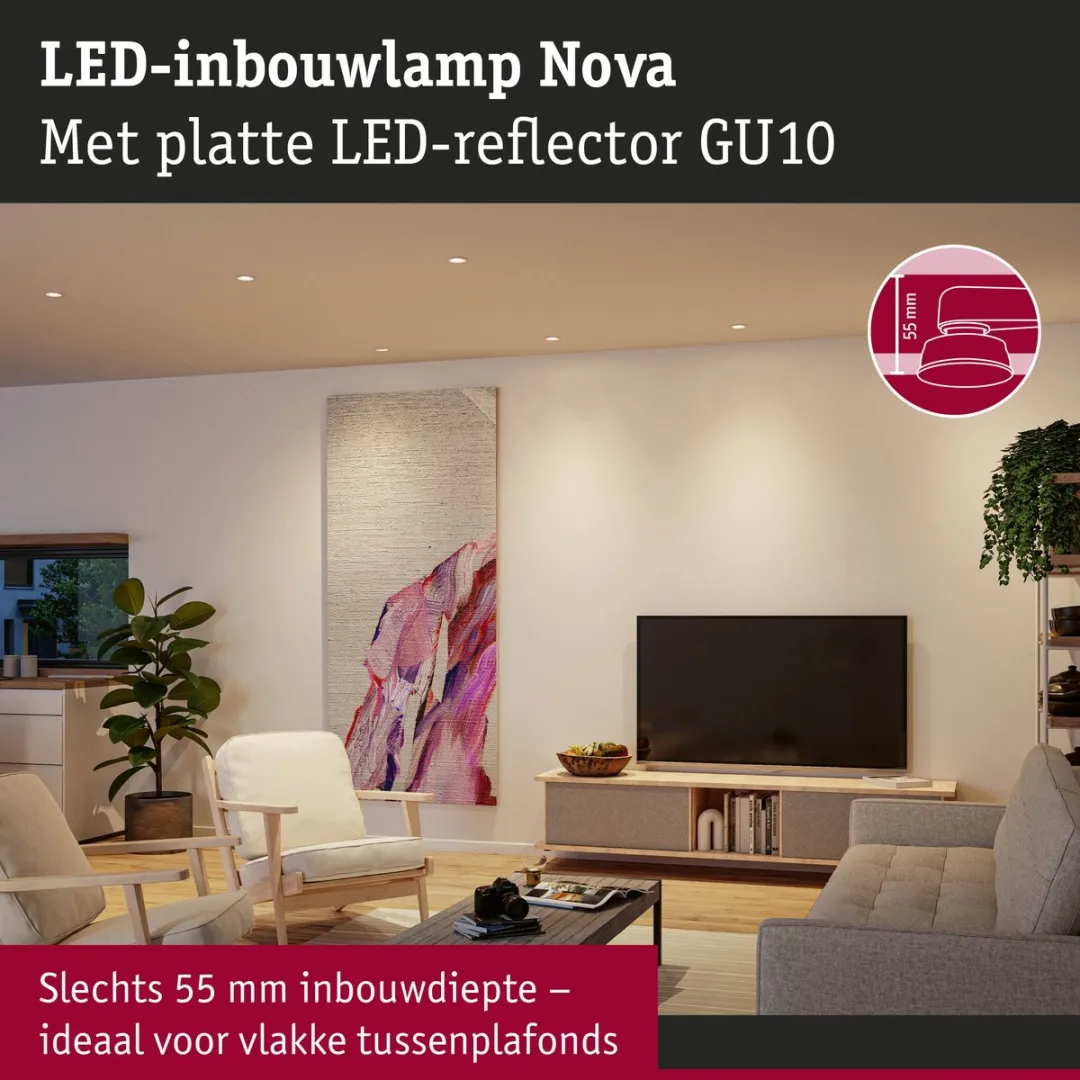 Paulmann Nova GU10 Flat LED-inbouwlamp 3x4,9W 550lm 2700K - Wit mat - afbeelding 6 van 6