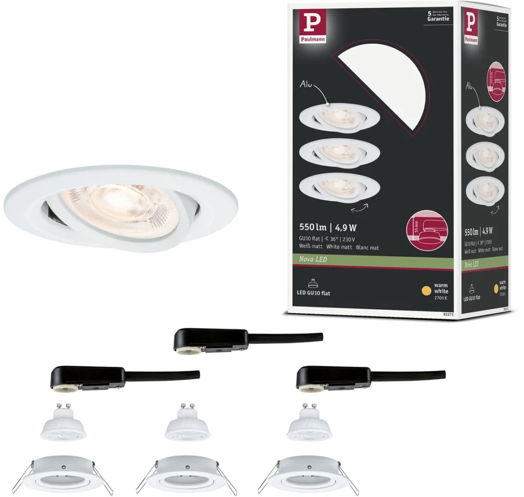 Paulmann Nova GU10 Flat LED-inbouwlamp 3x4,9W 550lm 2700K