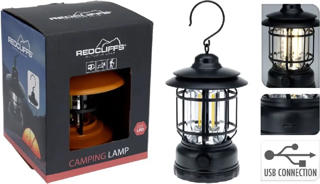 van der Meulen campinglamp USB oplaadbaar zwart outdoor verlichting.