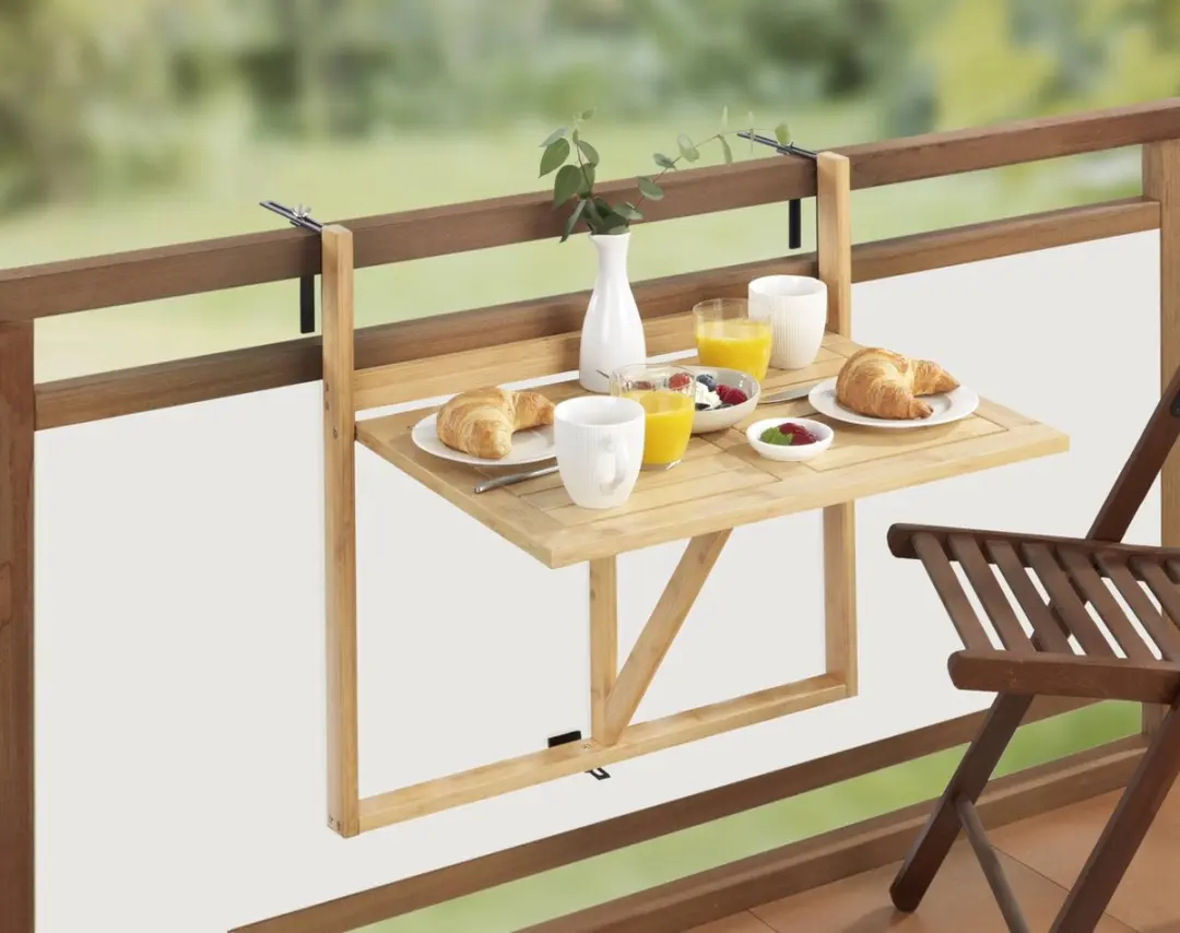 WENKO Waikiki Inklapbare Balkontafel voor Reling - Bamboe - 60.5x42cm - afbeelding 2 van 2