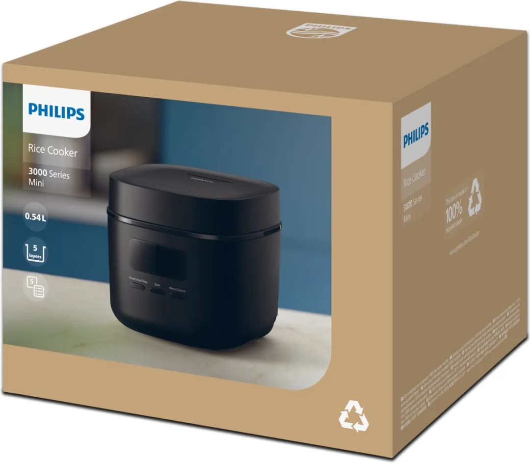 Philips 3000 Series Mini Rijstkoker HD3080/80 - 5 Programma's - 1.8L - Zwart