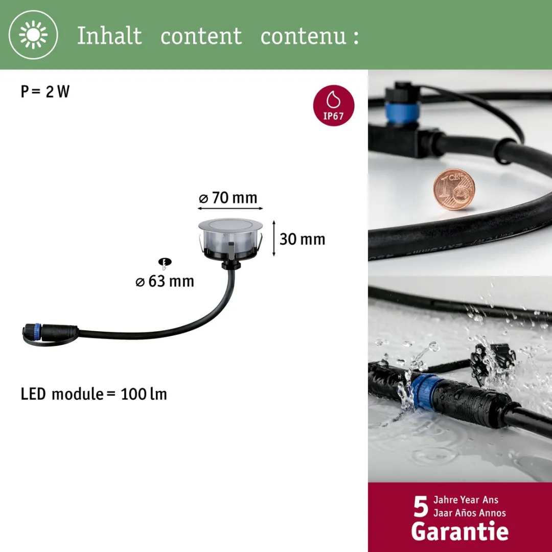 Paulmann Plug & Shine Floor Eco LED Grondinbouwlamp 2W 3000K - Ø7cm Zilver