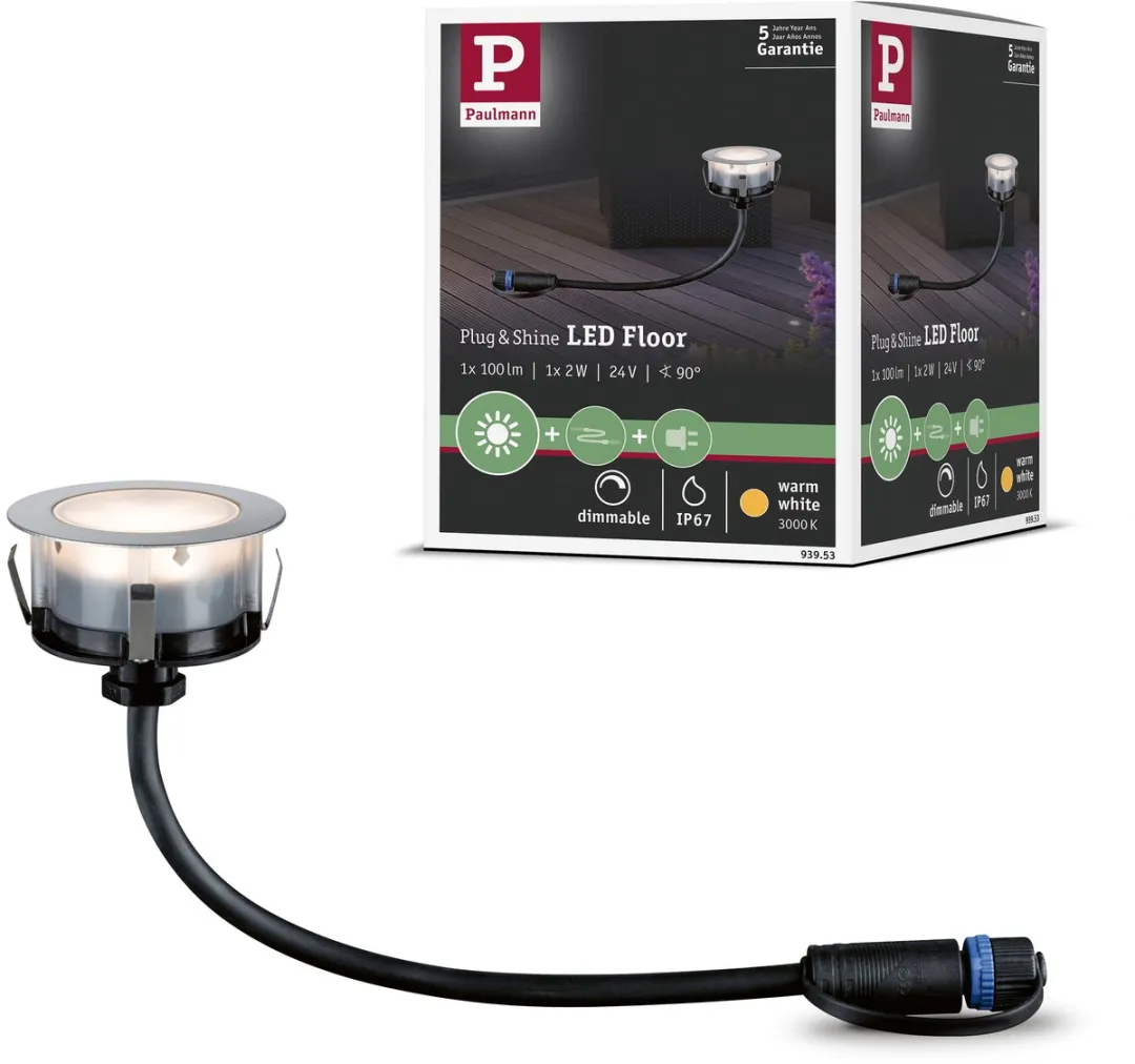 Paulmann Plug & Shine Floor Eco LED Grondinbouwlamp 2W 3000K - Ø7cm Zilver