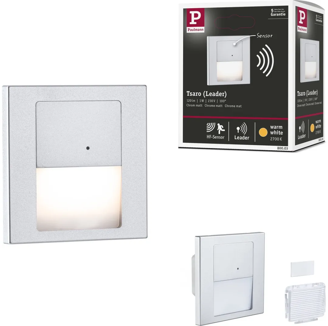 Paulmann Tsaro LED-wandinbouwlamp 1W 80lm - 80x80mm - Chroom mat
