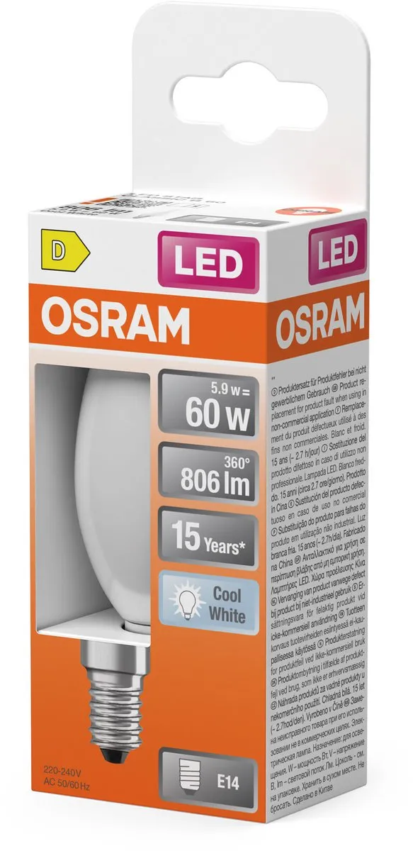Osram LED Star Classic E14 5,5W 806lm Koelwit - Helder glas - afbeelding 6 van 6