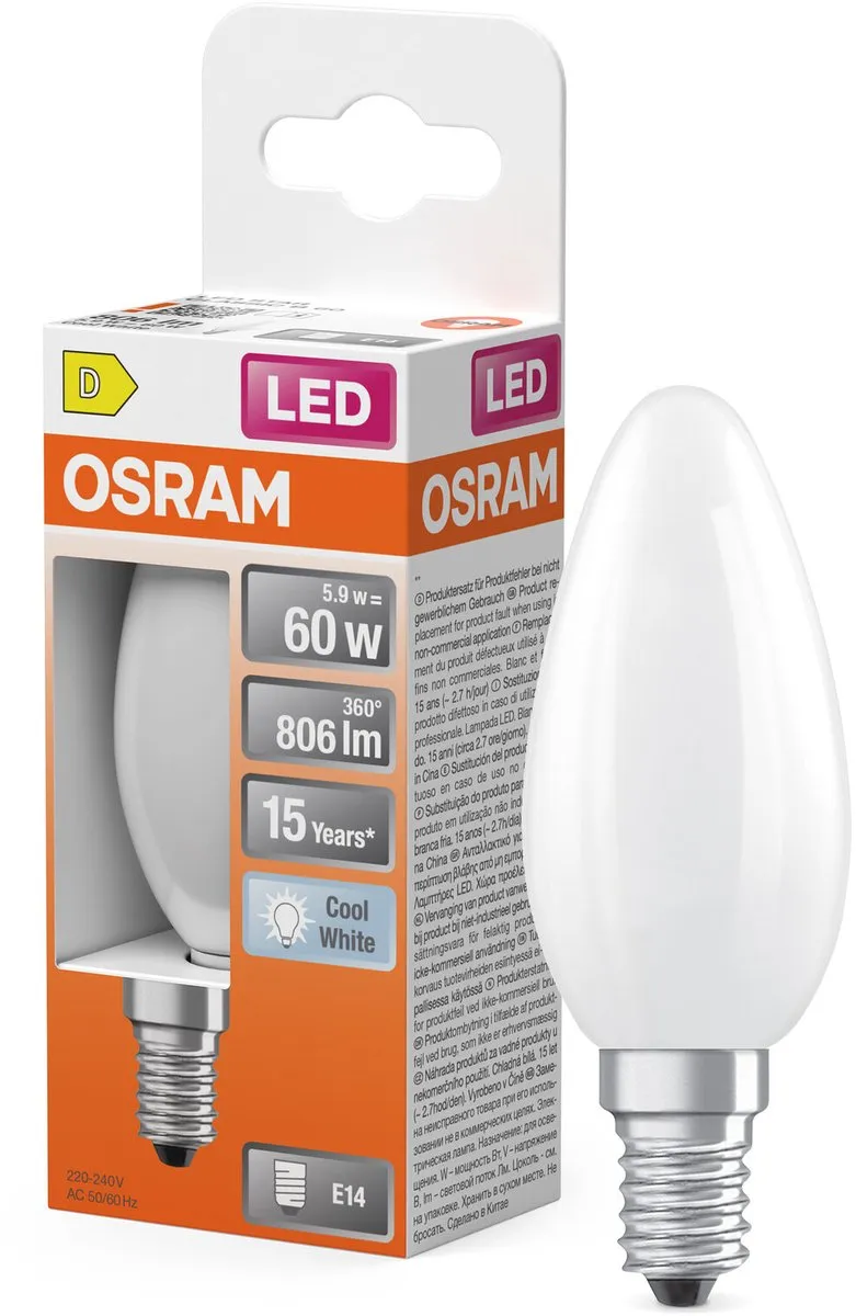 Osram LED Star Classic E14 5,5W 806lm Koelwit - Helder glas - afbeelding 4 van 6