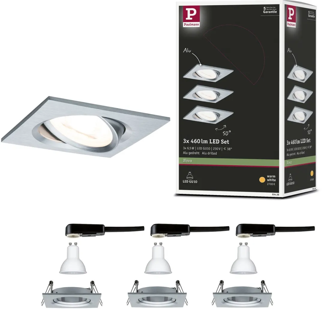 Paulmann Nova LED Inbouwlamp Basisset 3x6,5W GU10 2700K
