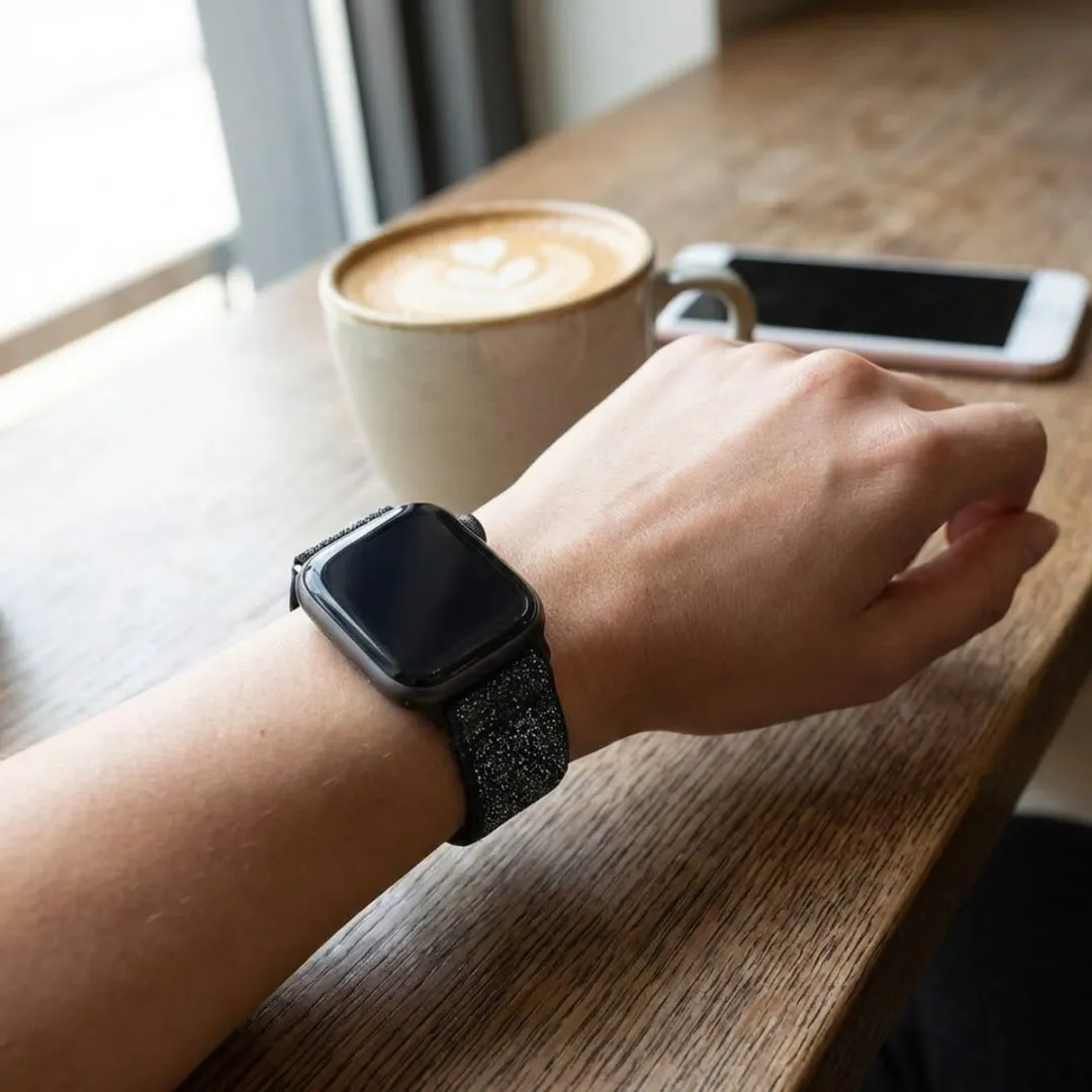 NUVEX Zwart Elastisch Apple Watch Bandje - One Size