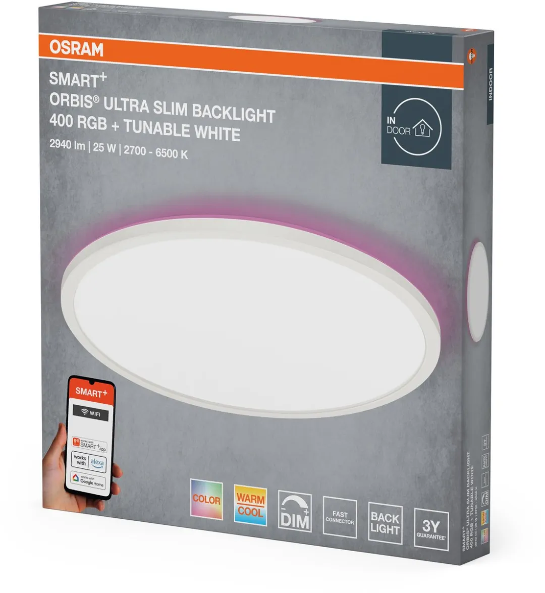 Osram SMART+ WiFi Orbis Ultra 400mm LED Paneel - 25W 2000lm RGBW - Wit - afbeelding 5 van 6