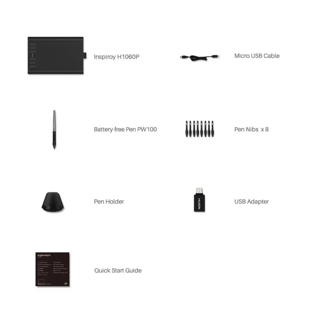 Huion Inspiroy H1060P Tekentablet - Grafische tablet - 5080 LPI - Inclusief penhouder - Zwart