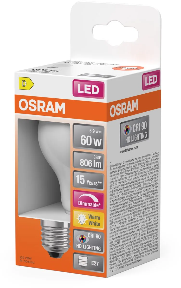 Osram Superstar LED E27 5.8W Matglas Warmwit CRI90 - 1 Stuk - afbeelding 3 van 6