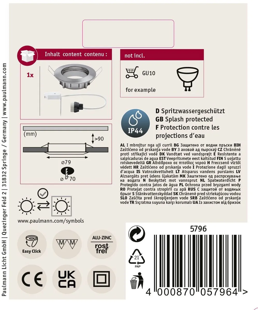 Paulmann Premium LED Inbouwlamp IP44 GU10 50W - Staal geborsteld