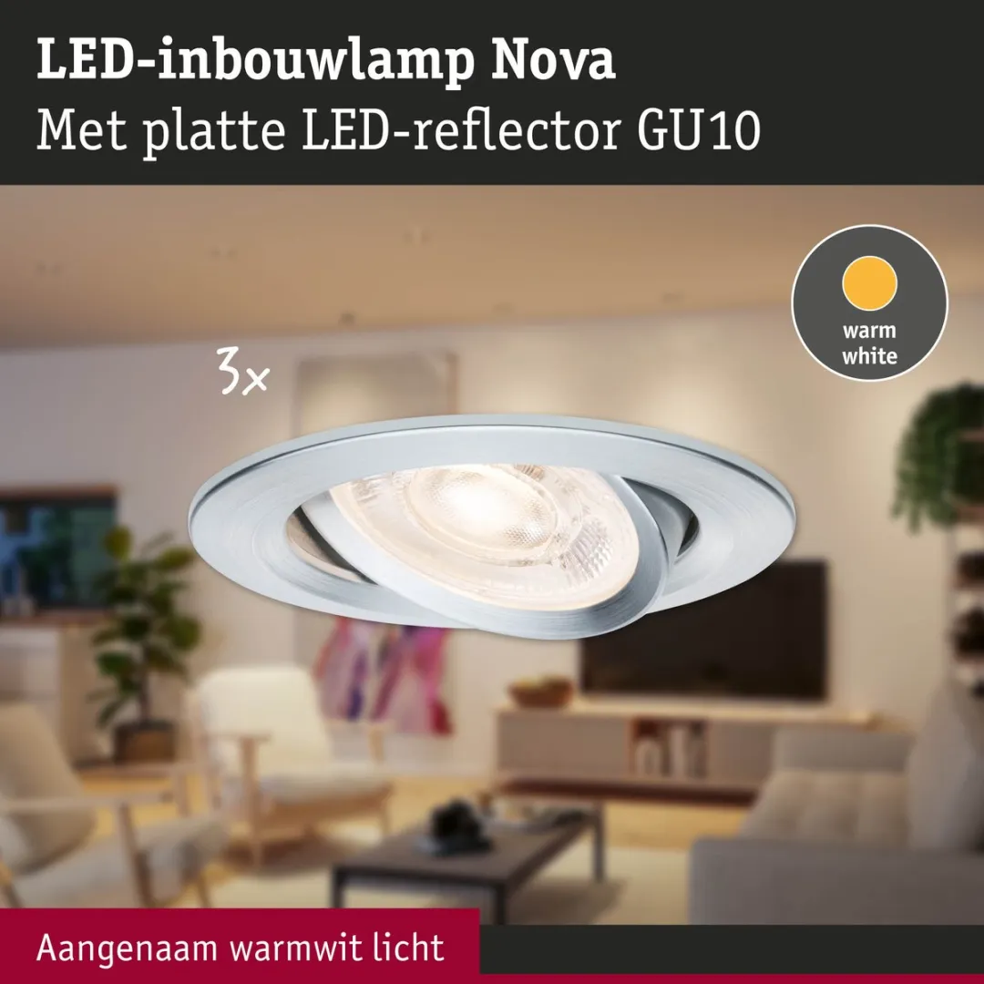 Paulmann Nova GU10 Flat LED-inbouwlamp 3x4,9W 1650lm - Alu gedraaid