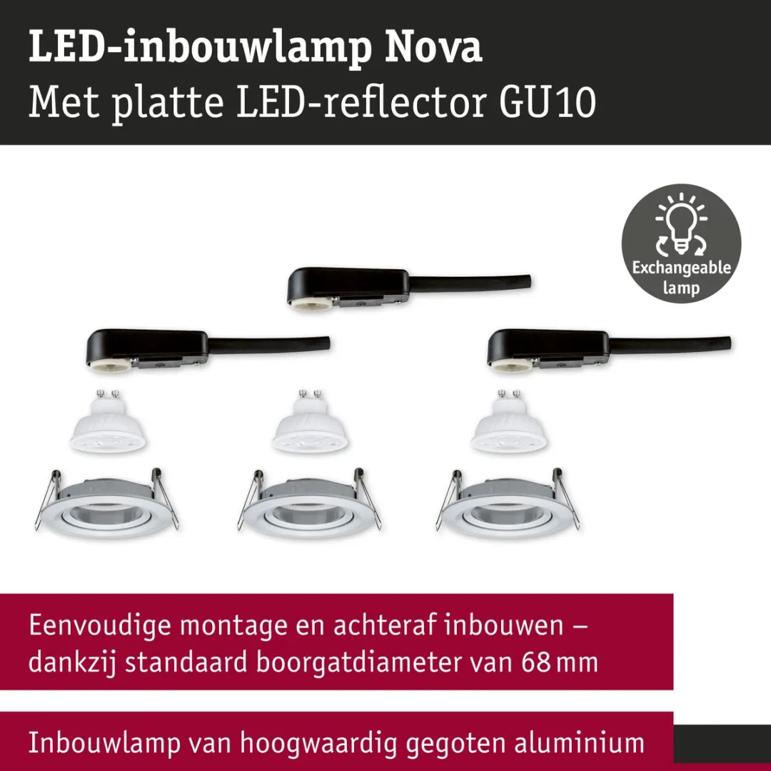 Paulmann Nova GU10 Flat LED-inbouwlamp 3x4,9W 1650lm - Alu gedraaid - afbeelding 6 van 6