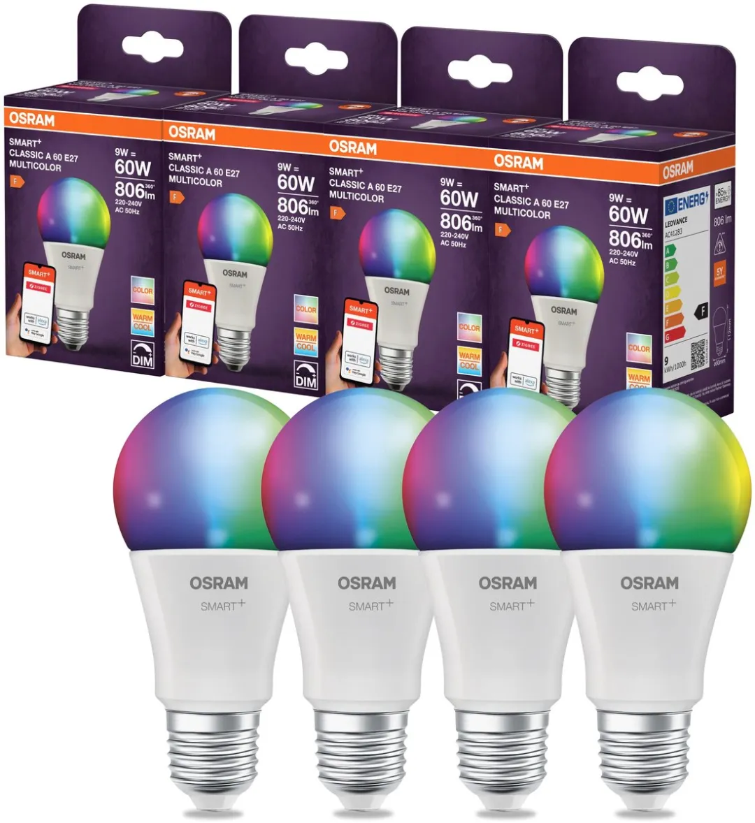 Osram Smart LED-lamp A60 E27 9W RGBW - 16 Miljoen Kleuren