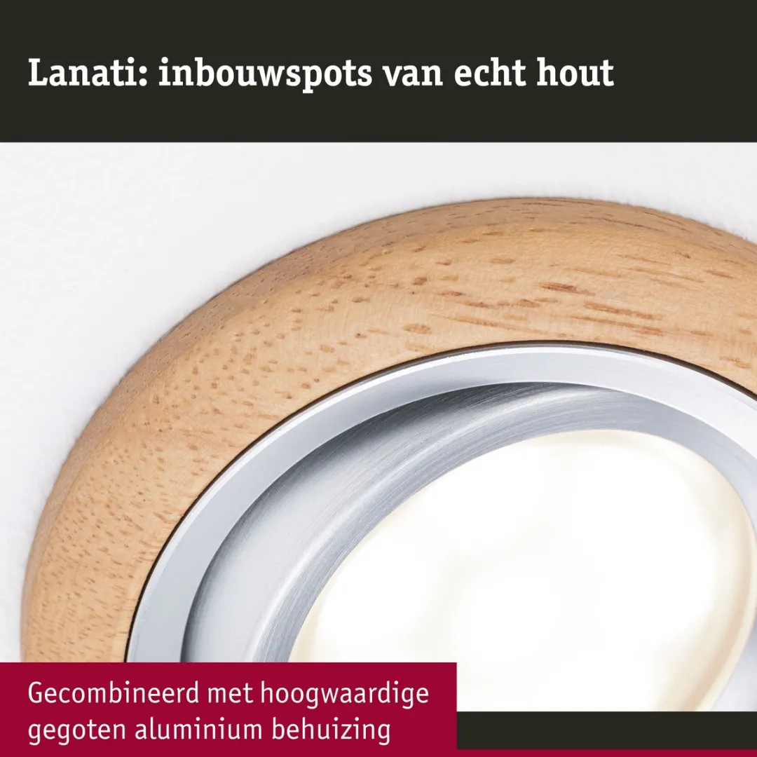Paulmann Lanati LED-inbouwspot 6W 470lm 2700K - 84mm Geoliede eikenkleur