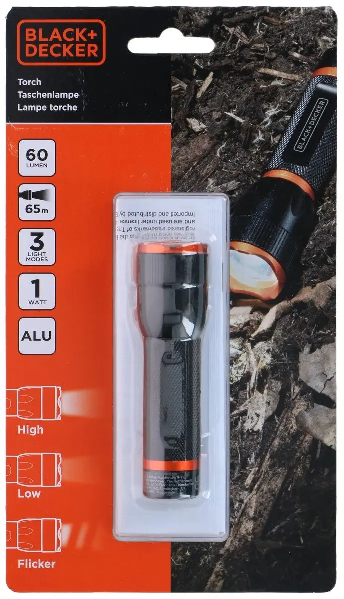BLACK+DECKER LED Zaklamp 60 Lumen - 1W - Zwart/Oranje - afbeelding 3 van 6