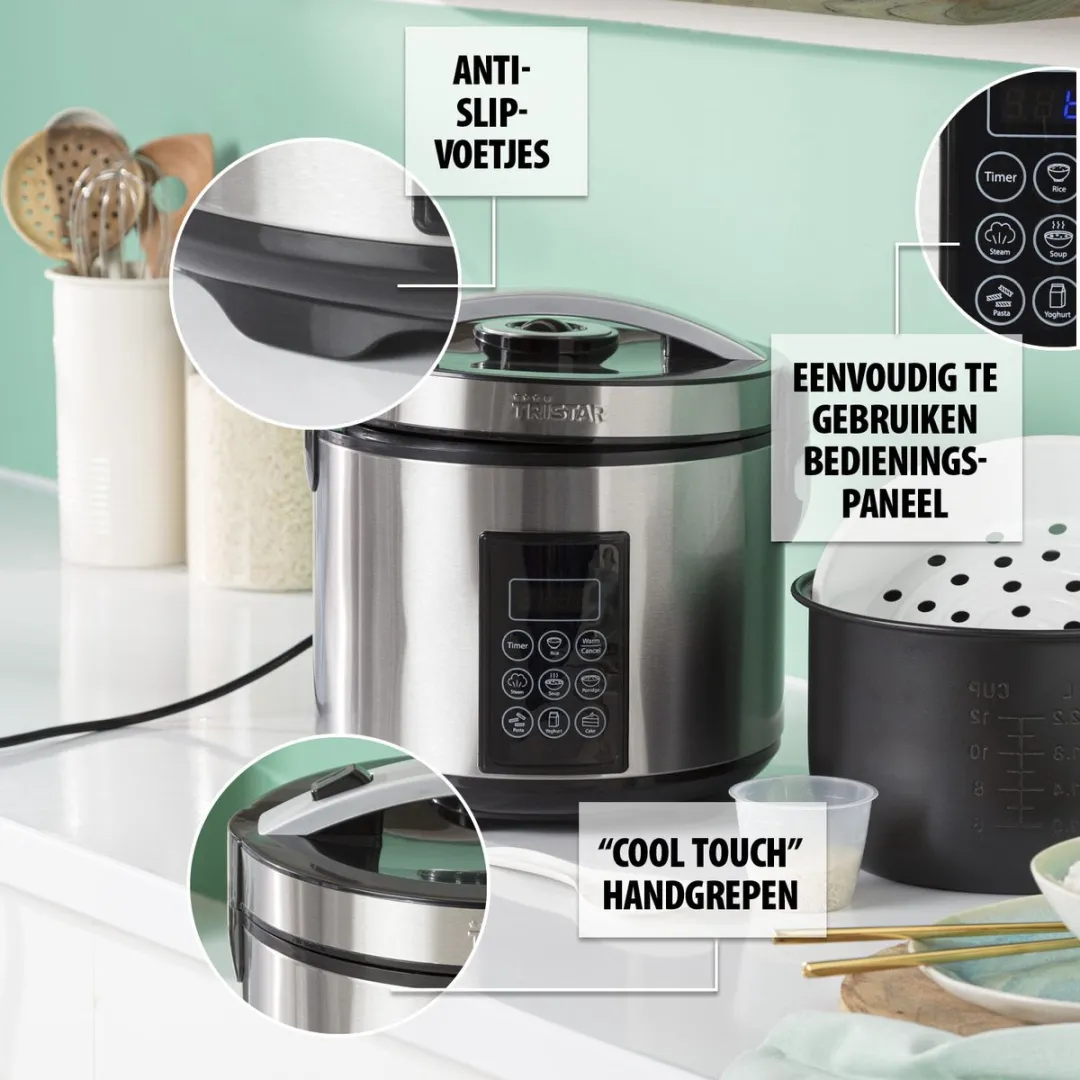 Tristar RK-6138 Rijstkoker Multicooker 900W - 2,2L - 12 Programma's - afbeelding 6 van 6