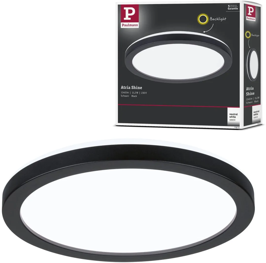 LED-paneel Atria Shine Backlight rond 190mm 11,2W 850lm 4000K Zwart