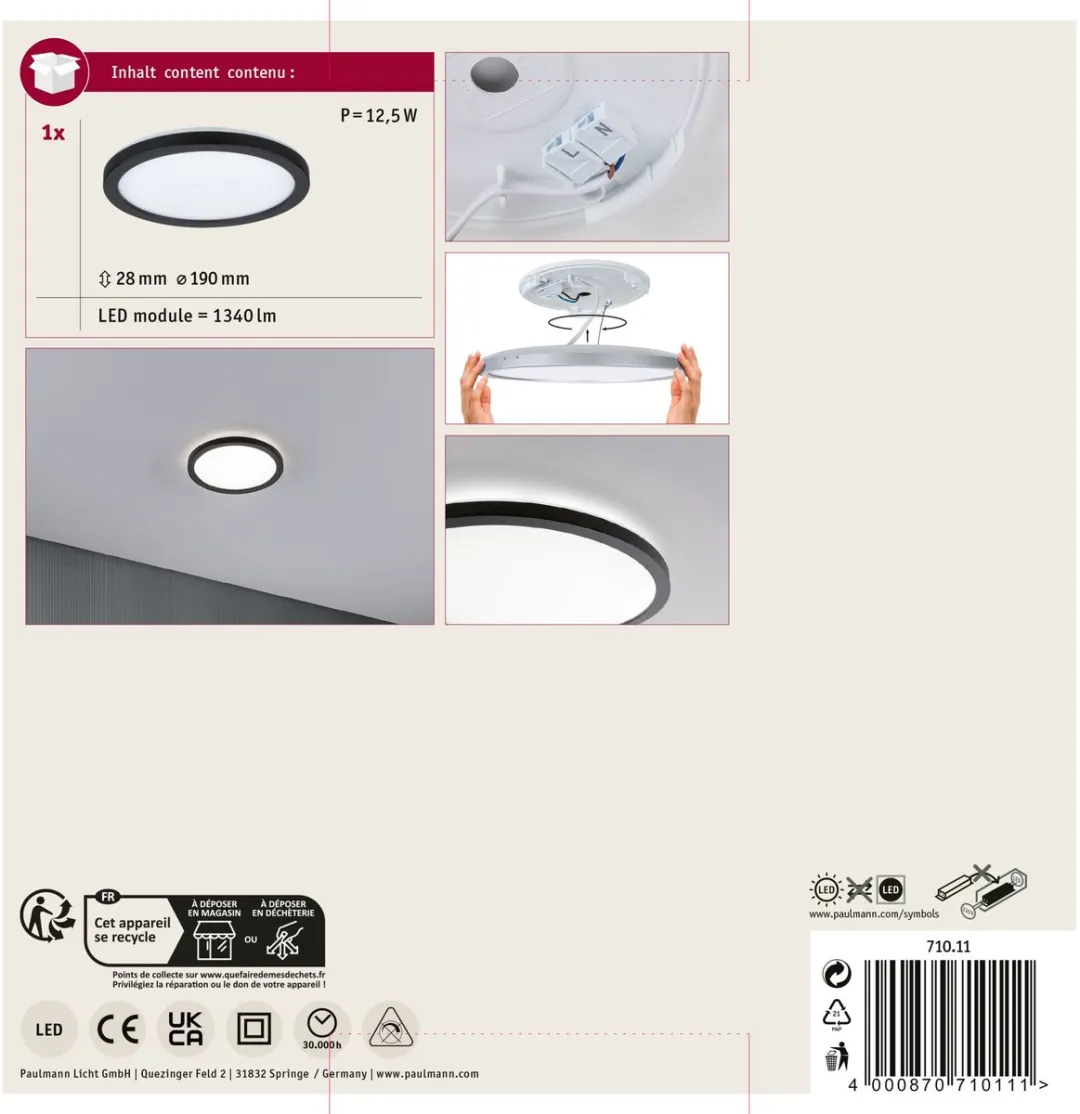 Paulmann Atria Shine LED-paneel 11,2W 850lm 4000K - Zwart - afbeelding 6 van 6