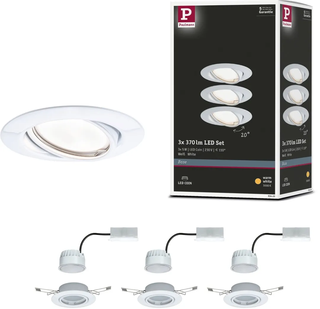 Paulmann Base Coin Basisset LED-inbouwlamp 3x5W 370lm 90mm