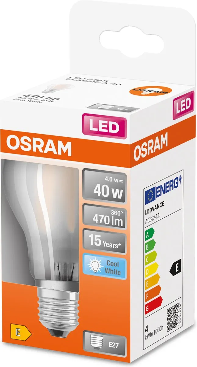 Osram LED-lamp E27 4W Koelwit - Mat Glas