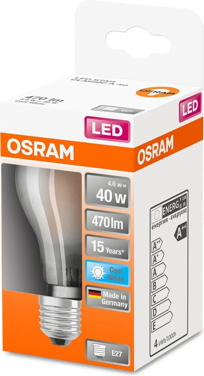 Osram LED-lamp E27 4W Koelwit - Mat Glas - afbeelding 6 van 6