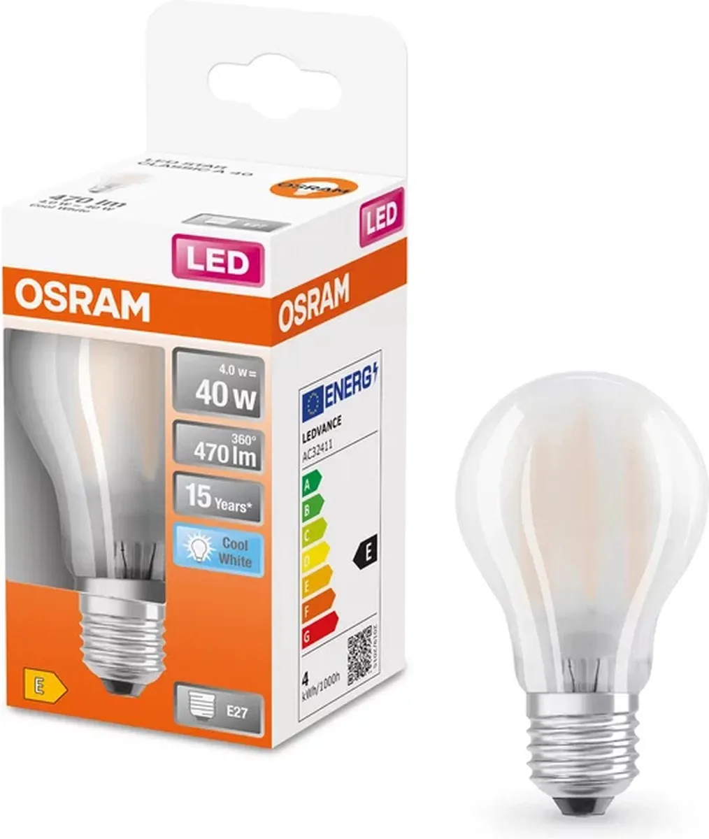 Osram LED-lamp E27 4W Koelwit - Mat Glas