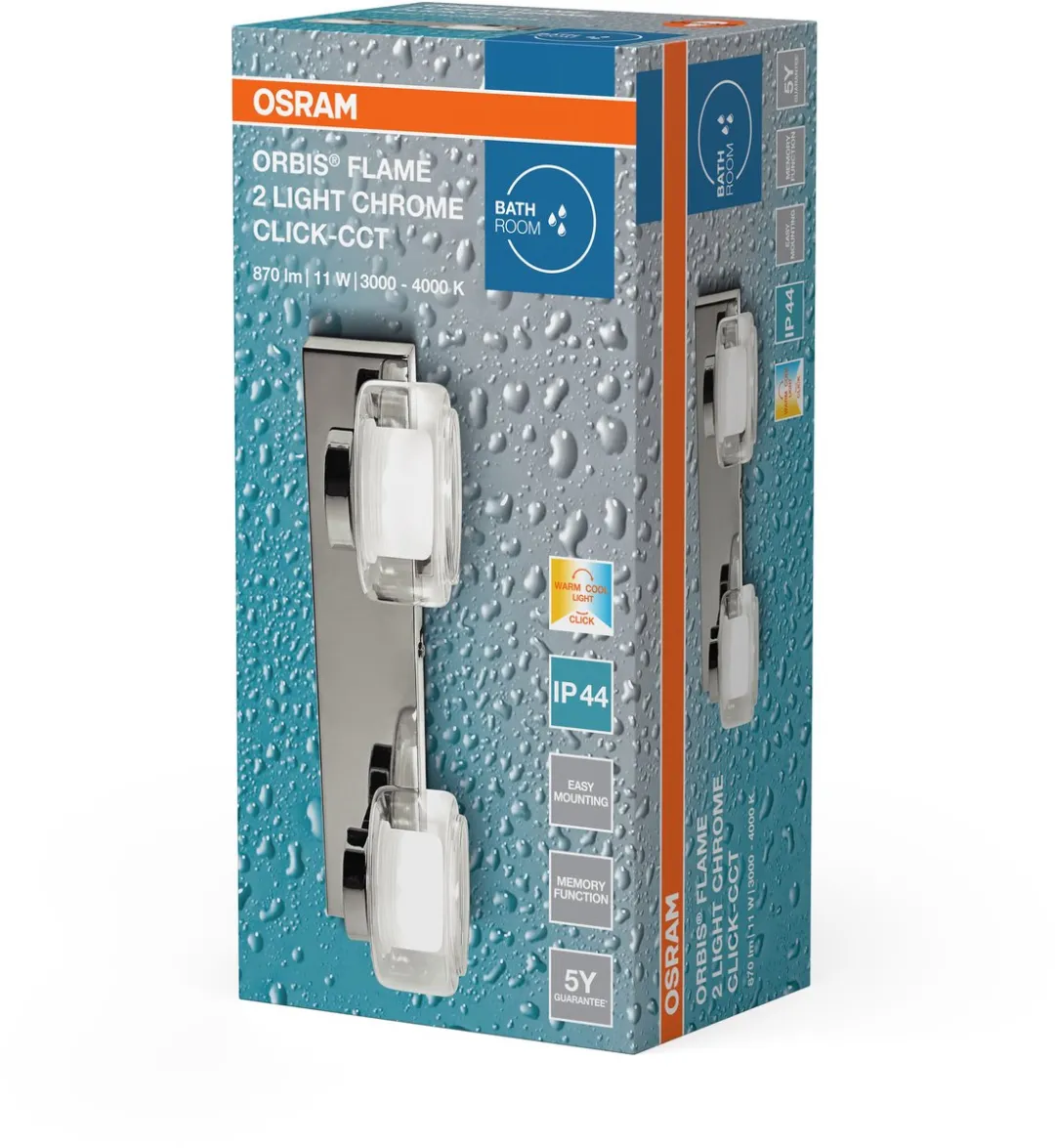 Osram Orbis Flame Wandlamp LED 11W 700lm - Chroom - Instelbare kleurtemperatuur - afbeelding 6 van 6
