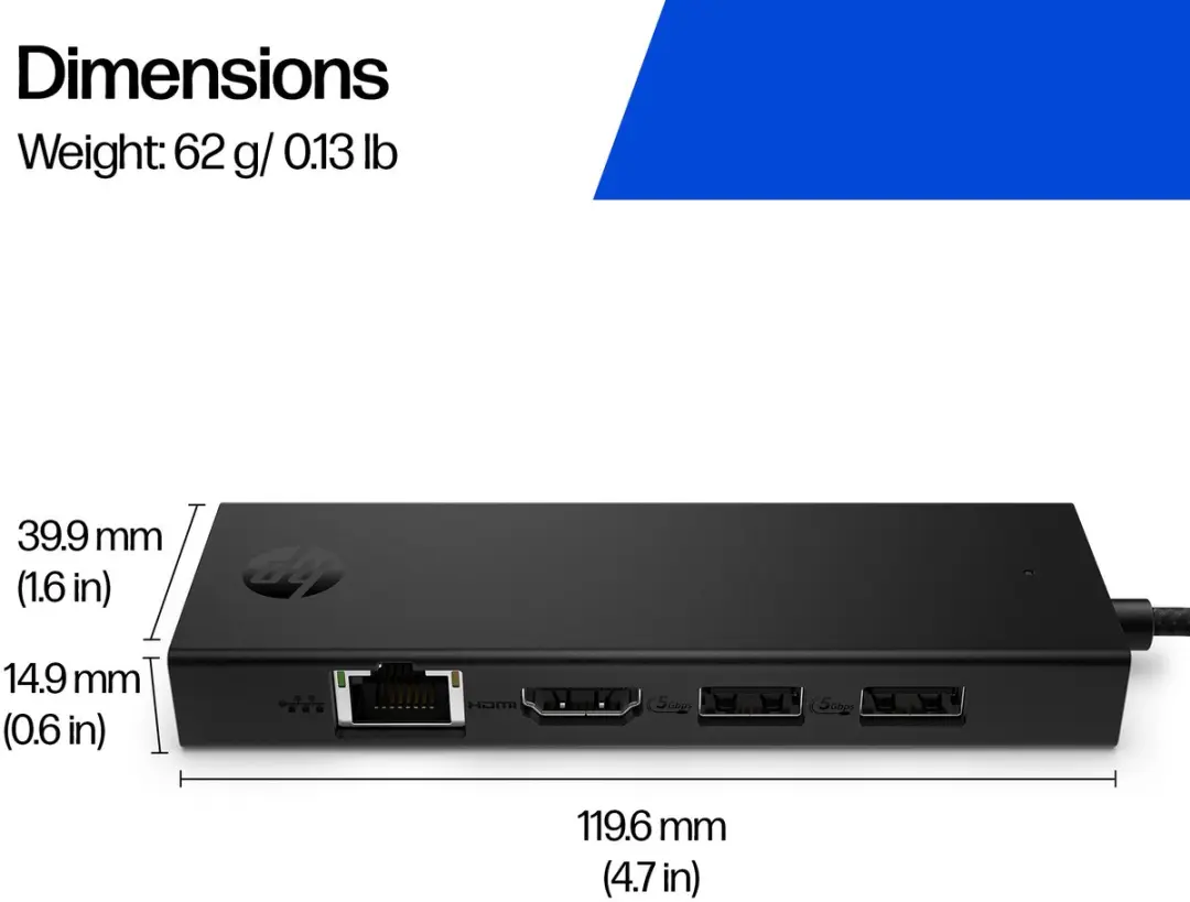 HP Portable USB-C 4K HDMI Hub BR1U0UT - Zwart - afbeelding 2 van 6