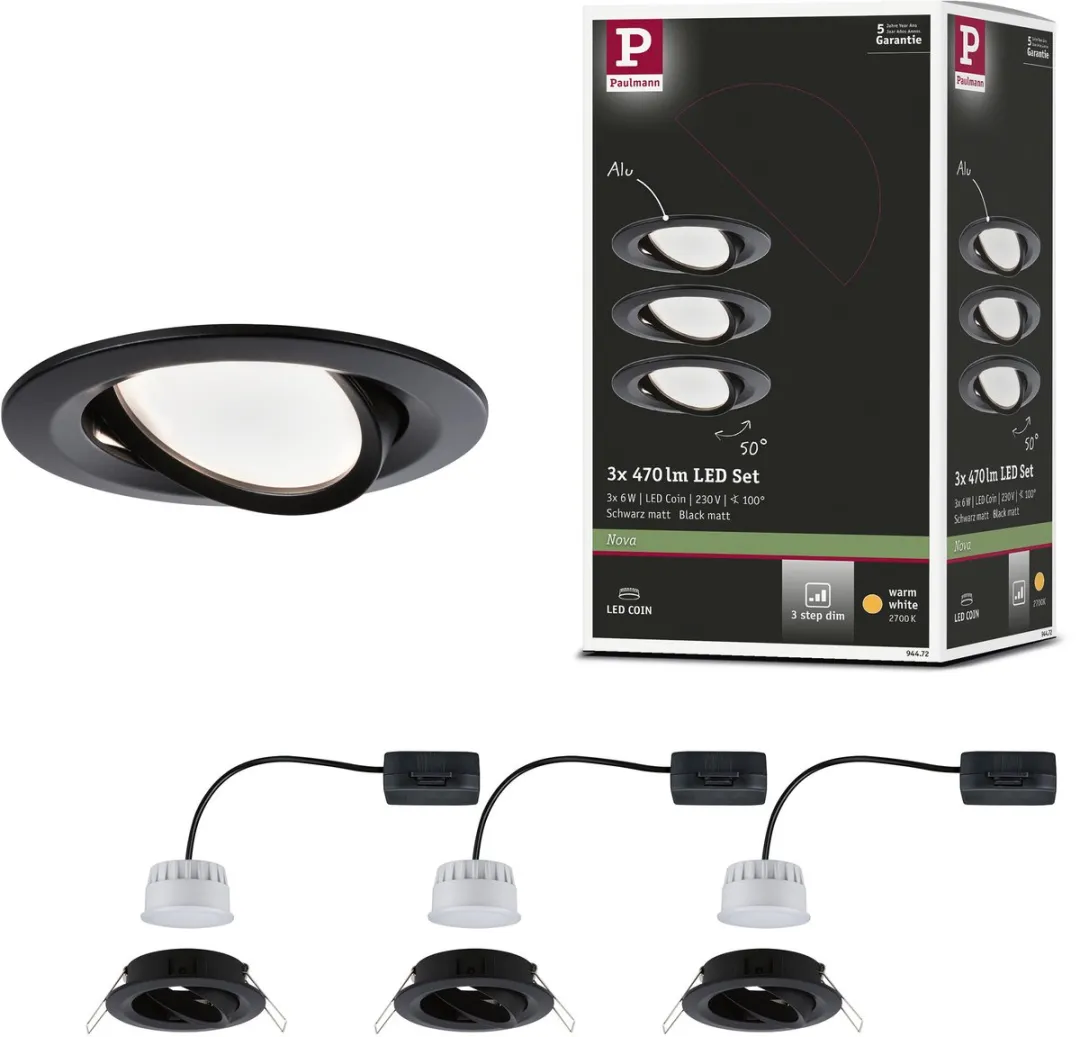 Paulmann Nova Coin LED-inbouwlamp 3x6W 470lm 2700K