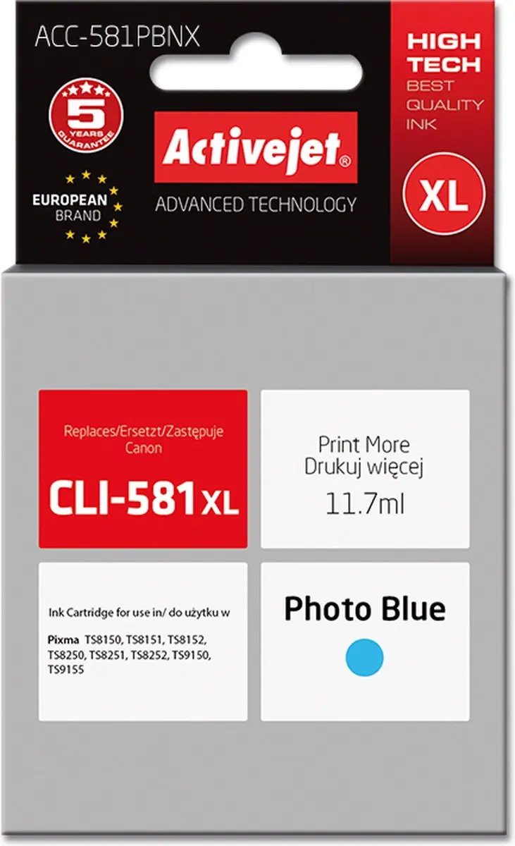 Activejet ACC-581PBNX inkt (CLI-581PB XL vervanging; Supreme; 11,70 ml; Fotoblau