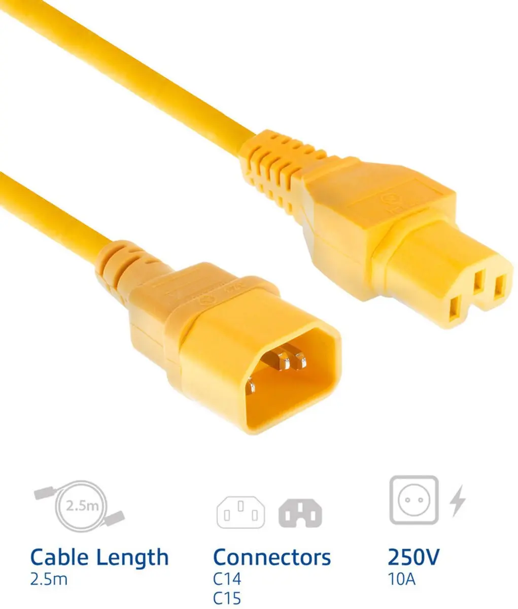 ACT AK5397 Netsnoer C14 - C15 2,5m - Geel - afbeelding 4 van 6