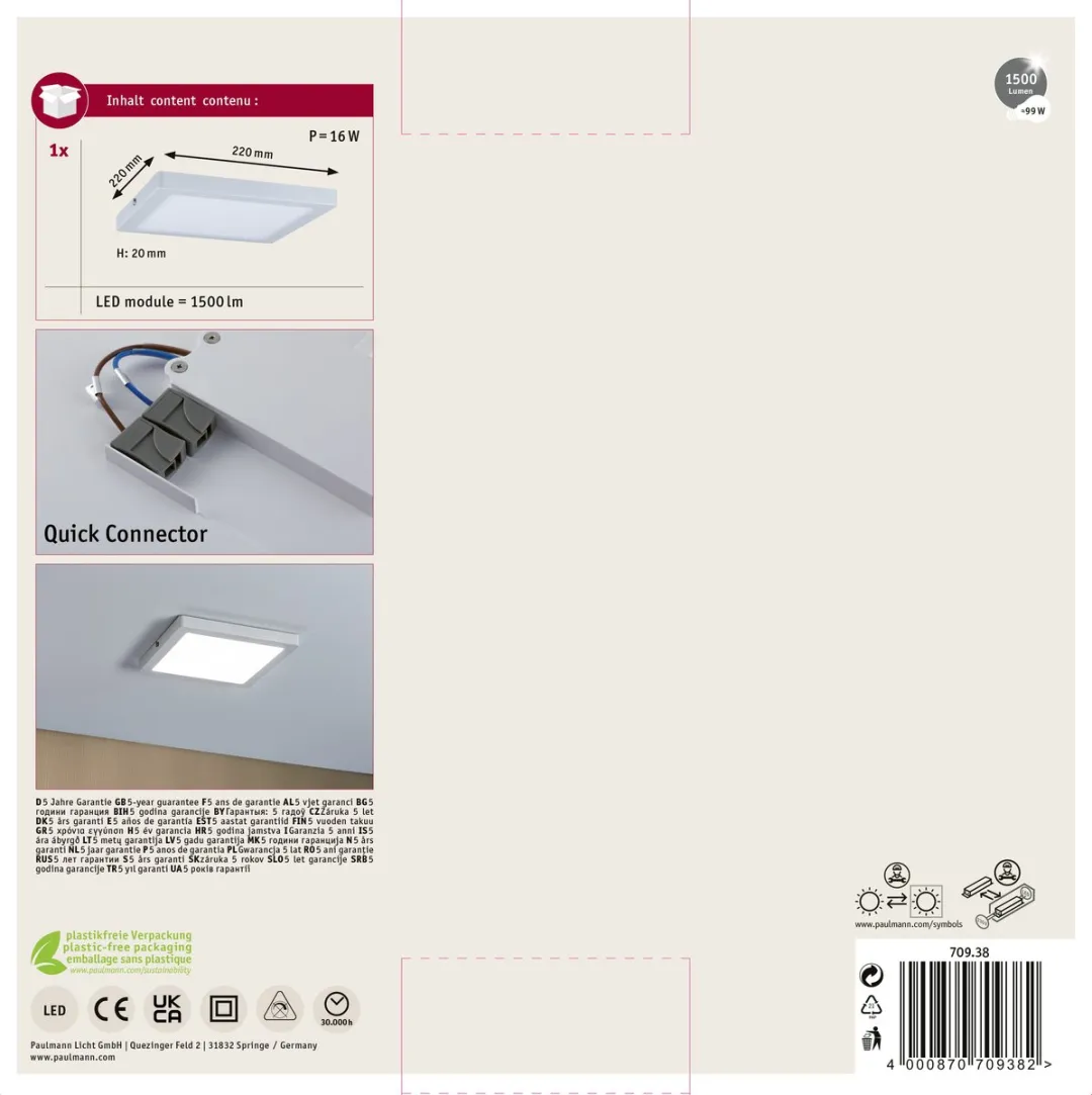 Paulmann LED-paneel Atria 14W 1150lm 4000K - 220x220mm Wit - afbeelding 6 van 6