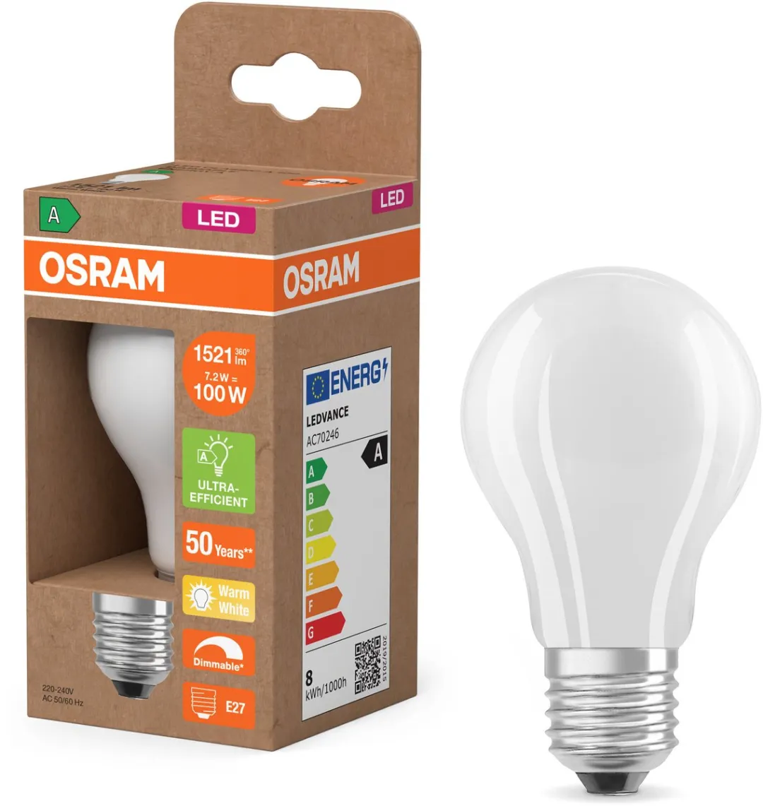 Osram Classic A100 LED E27 7,2W 1521lm Warm Wit Mat