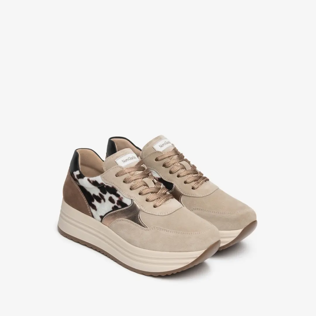 Sneaker Nerogiardini Velour Lunare Taupe Grijs Ilka 700 Velour Mou P