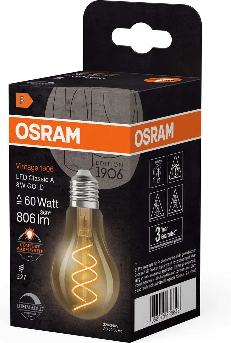 Osram Vintage 1906 LED Classic Slim E27 8W - 806lm Warm Wit Goud