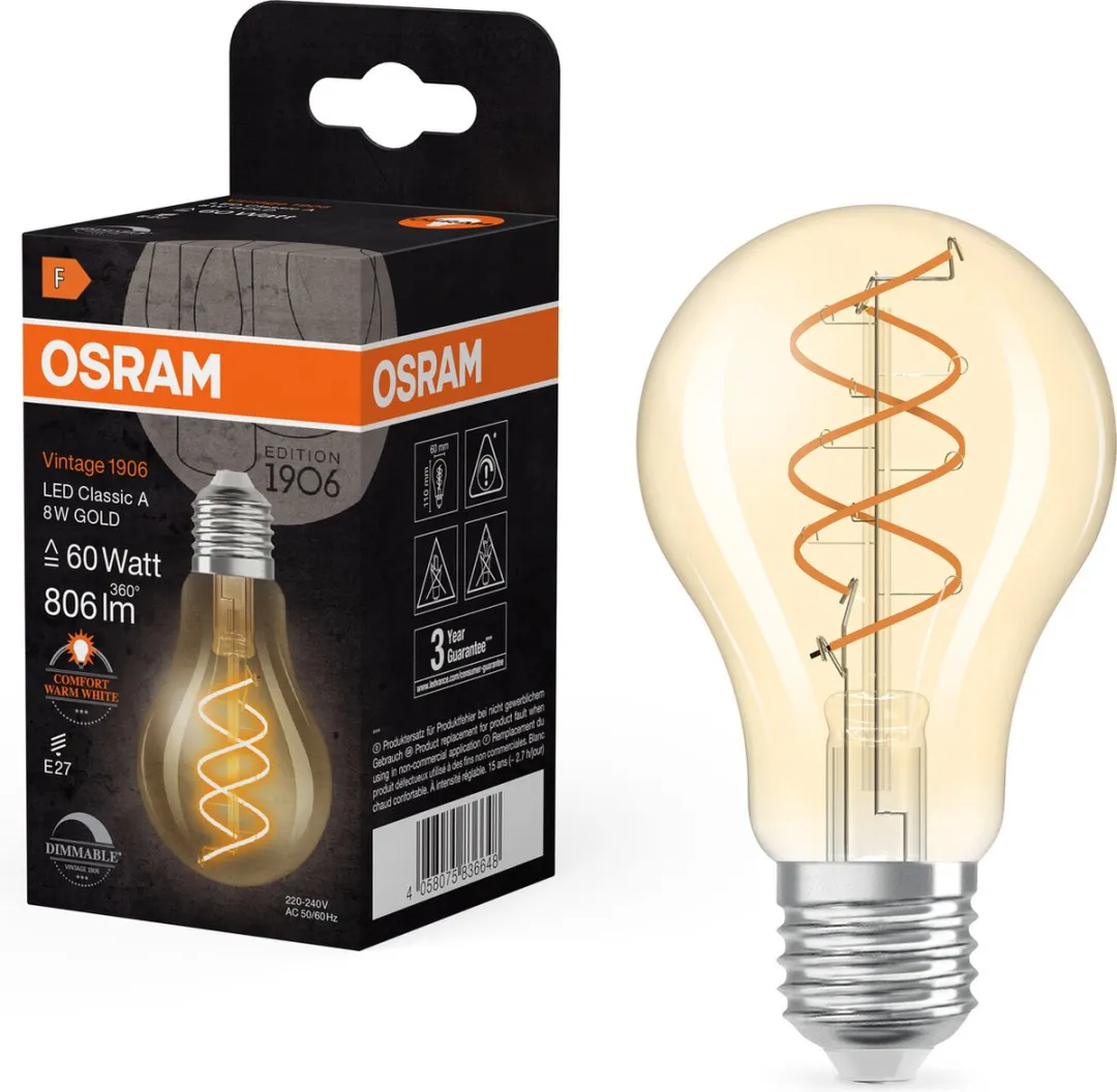Osram Vintage 1906 LED Classic Slim E27 8W - 806lm Warm Wit Goud