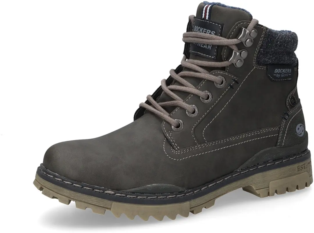 Dockers by Gerli Enkellaarsjes Veterboots Kunstleer Donkergrijs