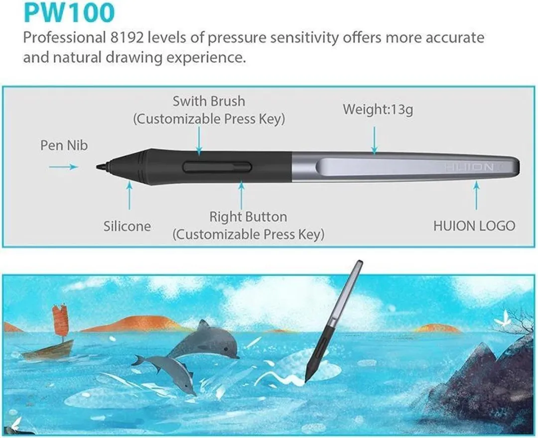 Huion® H610 Pro V2 Tekentablet - 8192 niveaus - Drawing tablet - Tilt control - Grafische tablet - 266PPS + 5080LPI - Rechts- en linkshandig